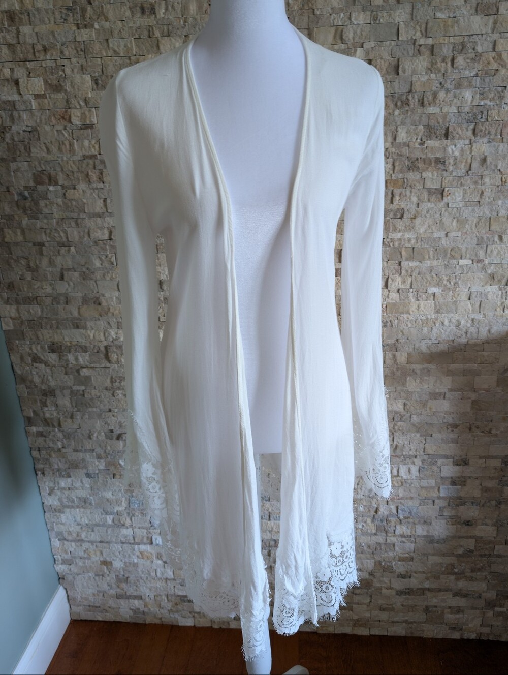 Lace Trim Open Cardigan Shrug Blouse Fairy Cottagecore Feminine Sz S Duster Long